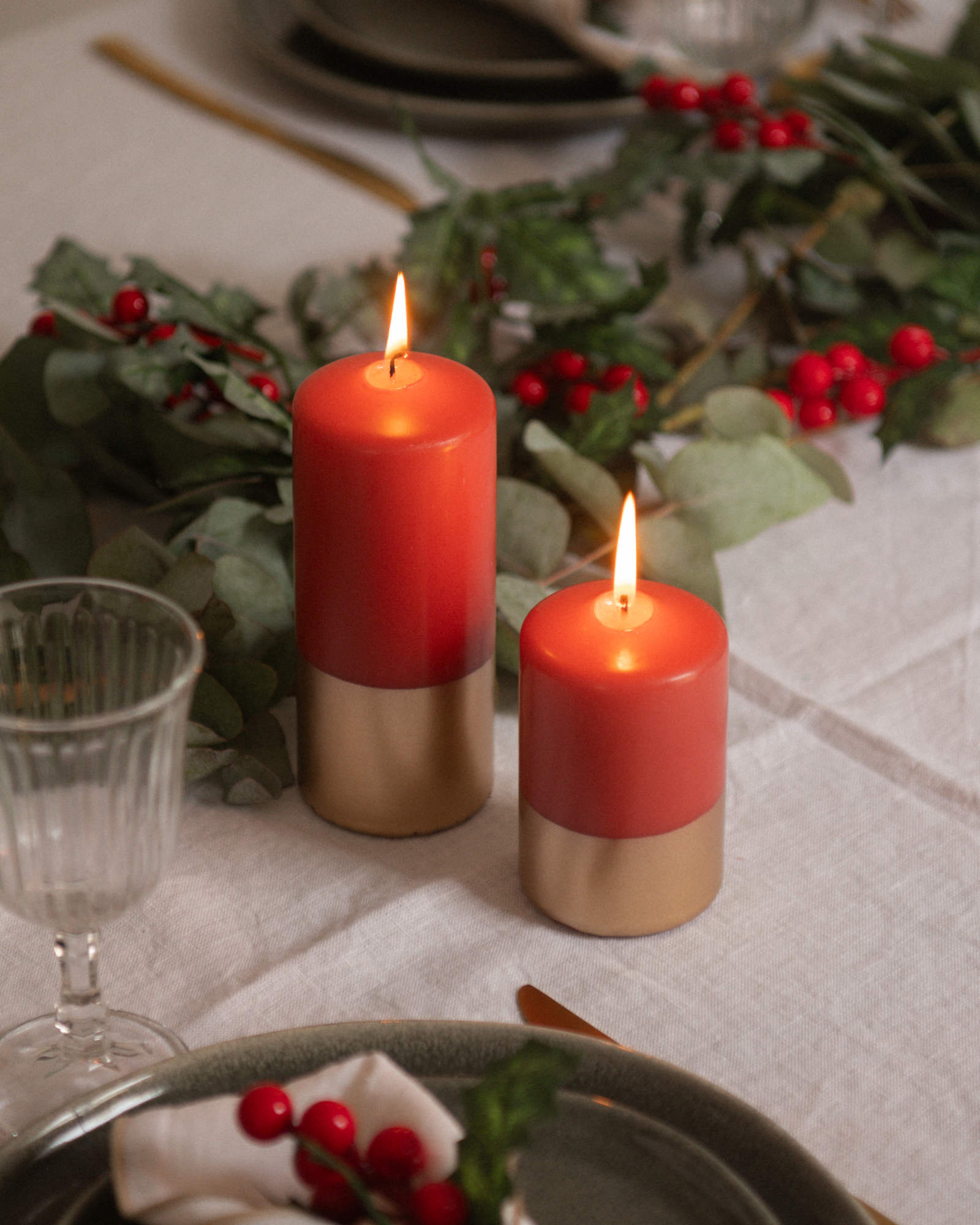 Vela Pilar - Terracotta y Oro