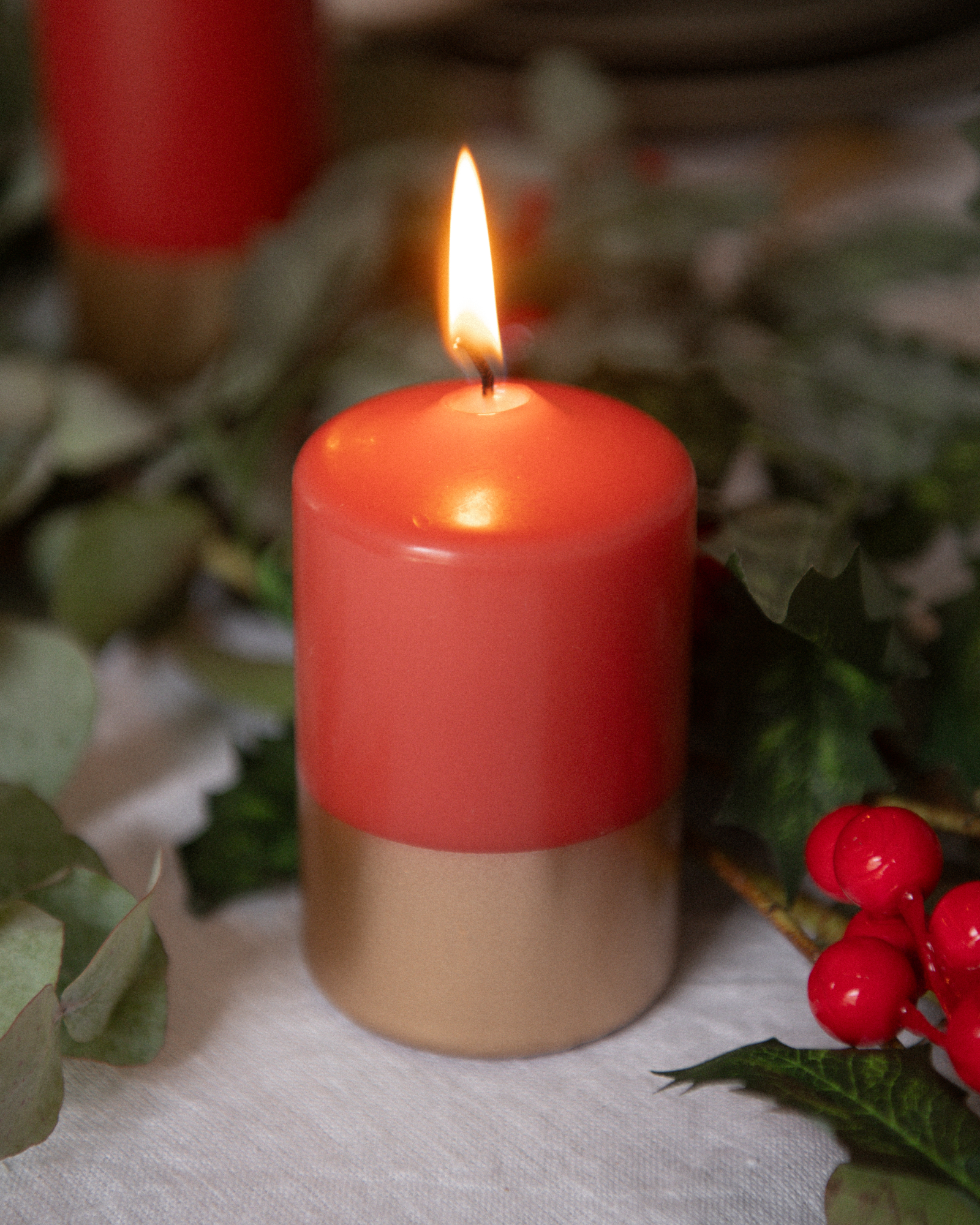 Vela Pilar - Terracotta y Oro