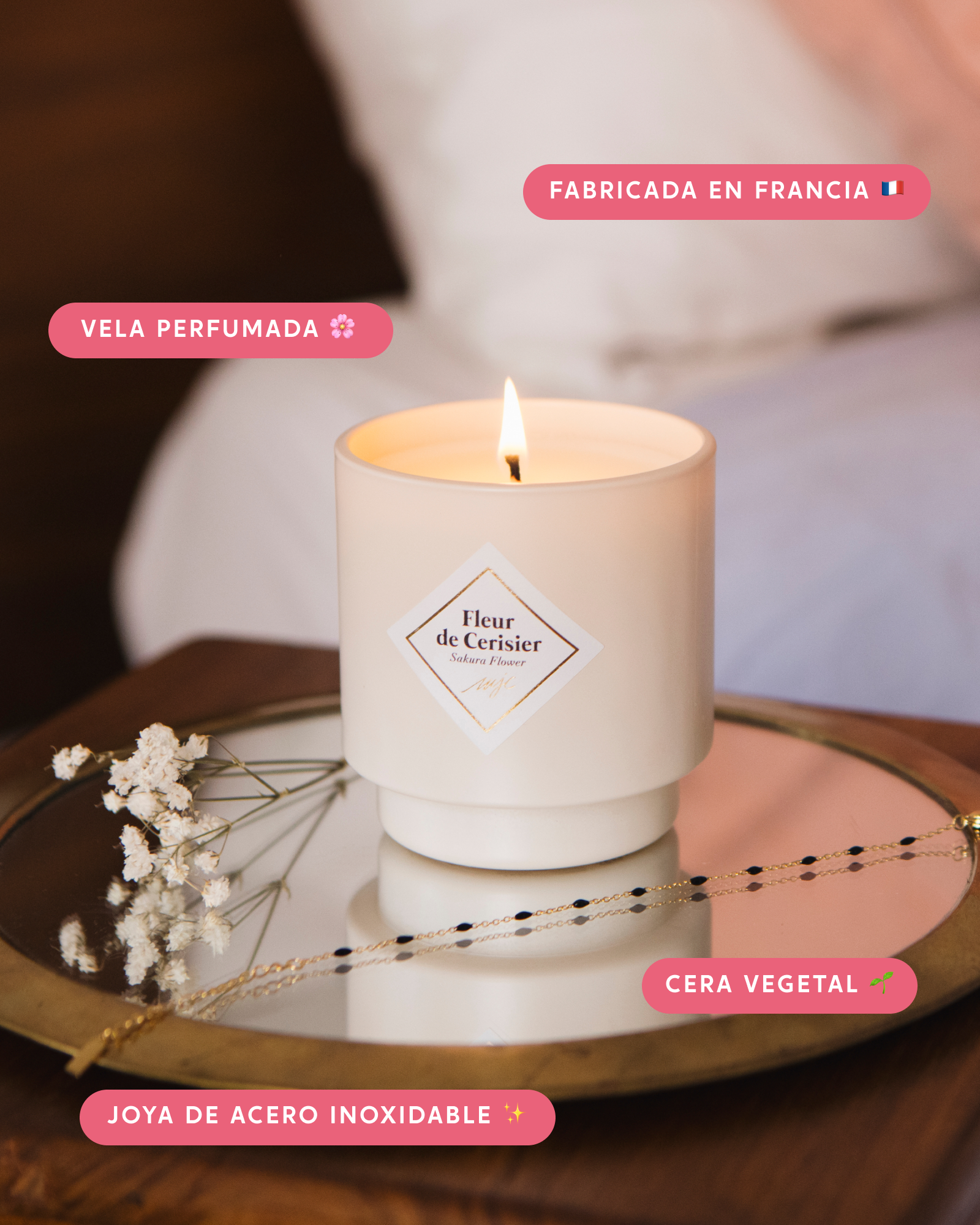 Vela con joya Flor de Cerezo