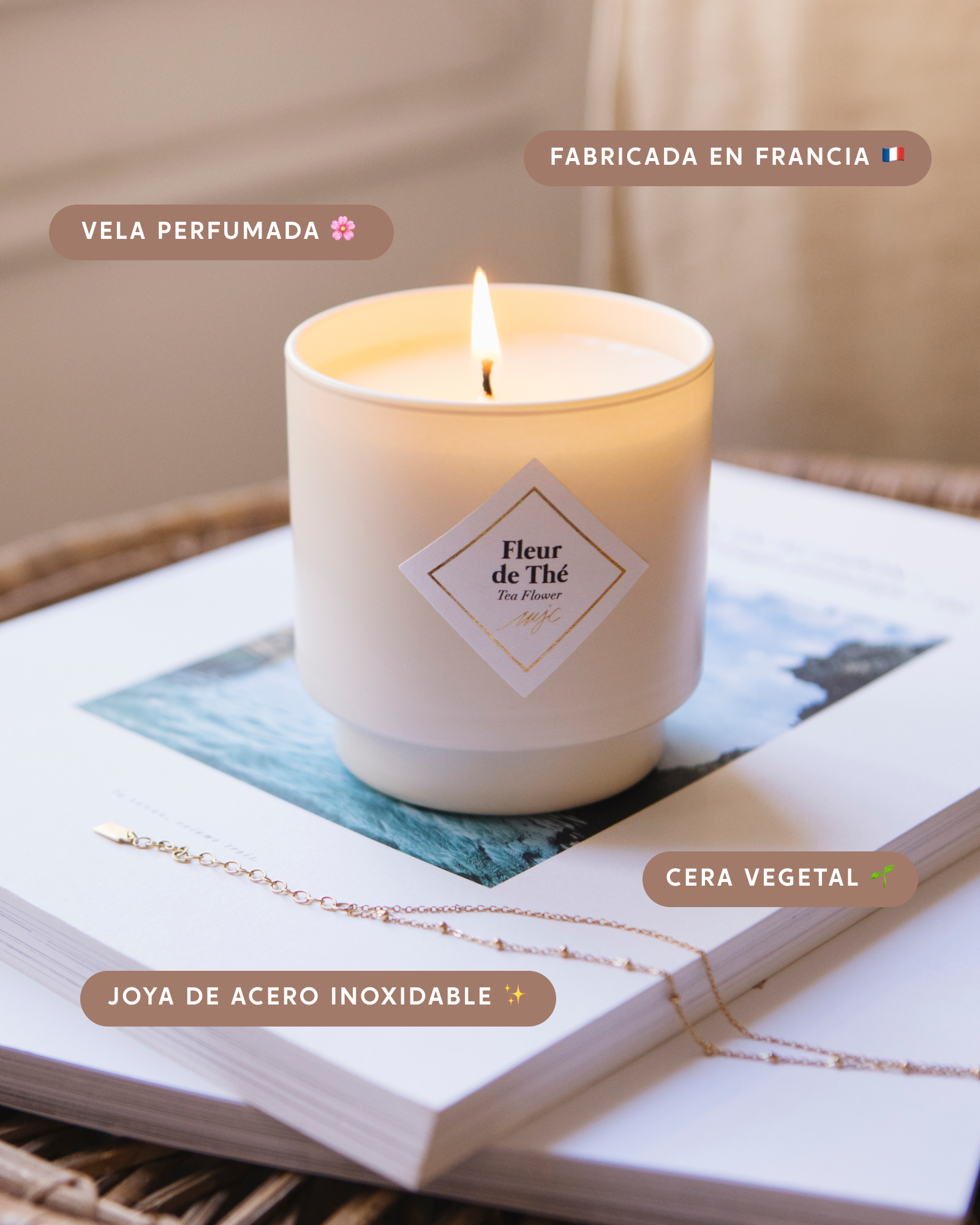 Vela con joya Flor de Té