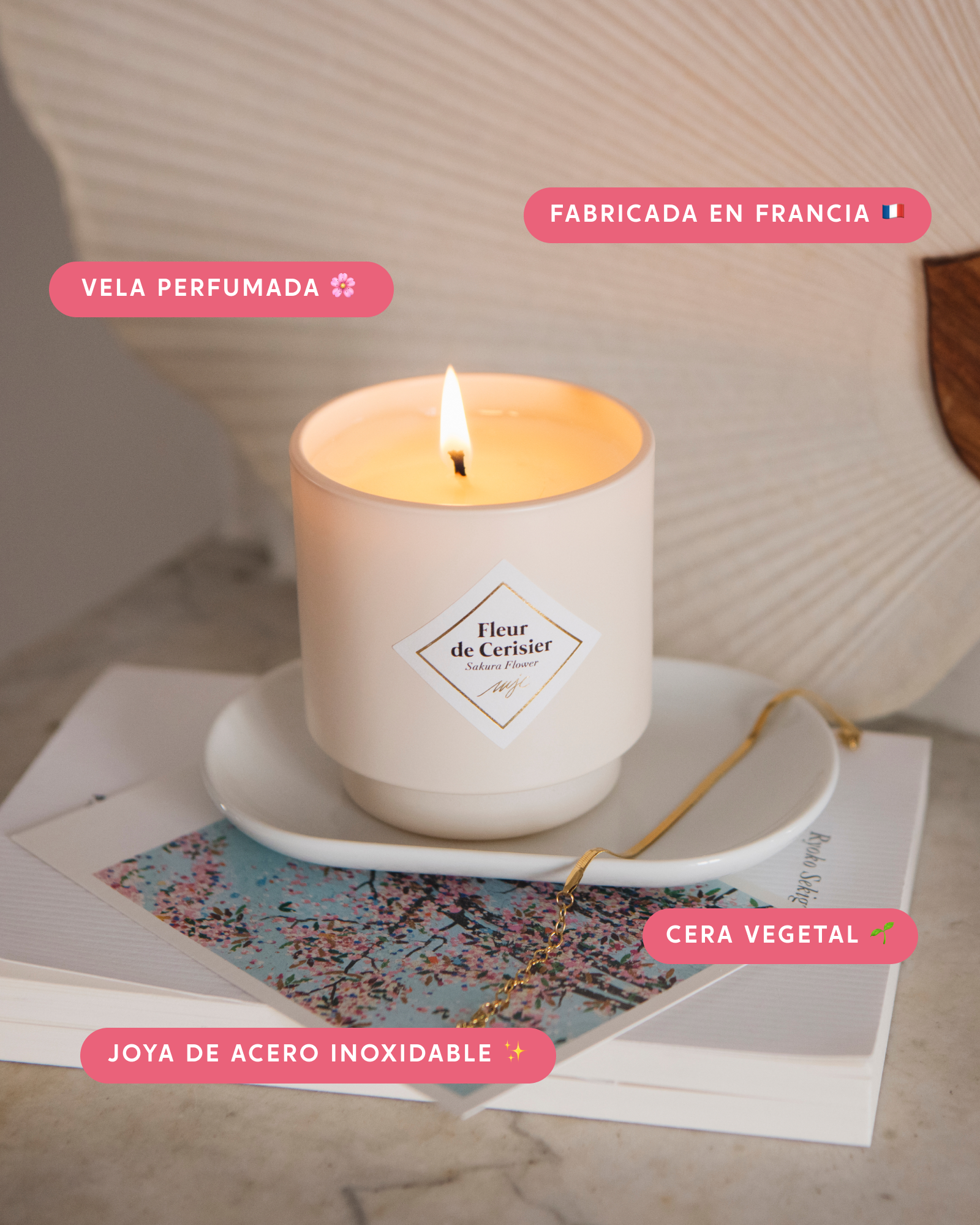 Vela con joya Flor de Cerezo