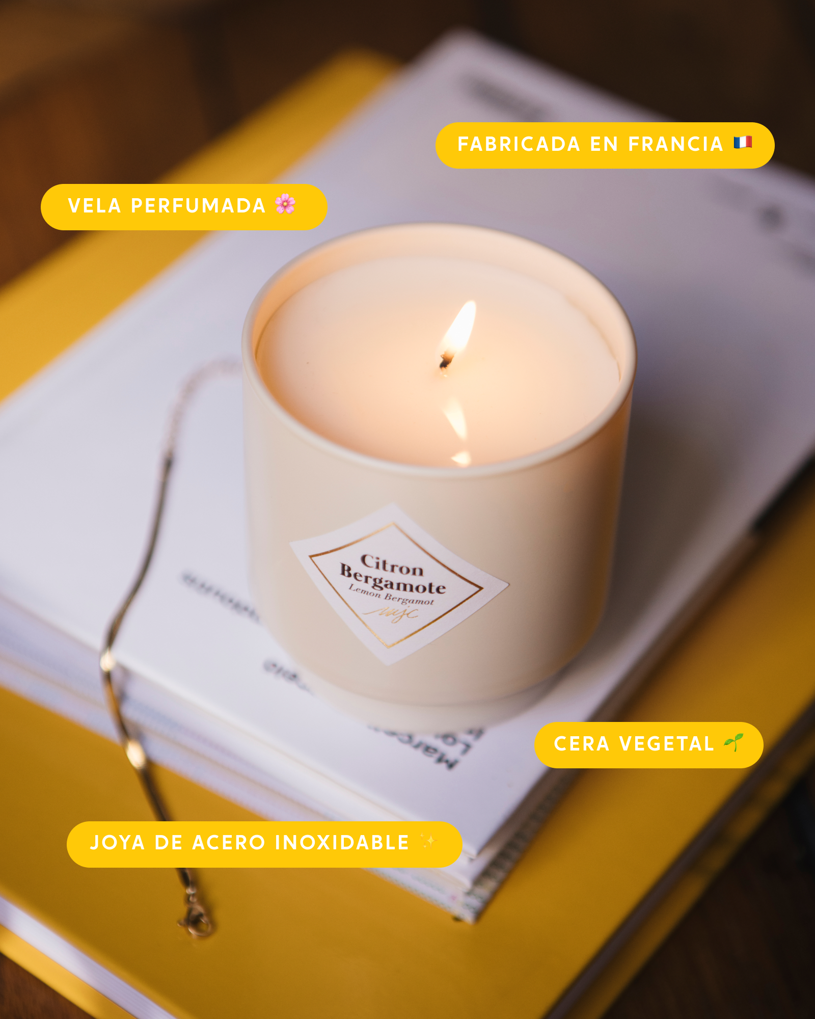 Vela con joya Citrón Bergamota