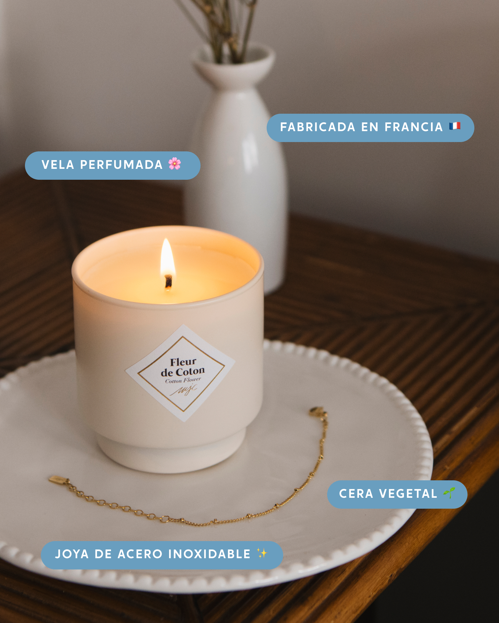 Vela con joya Flor de Algodón
