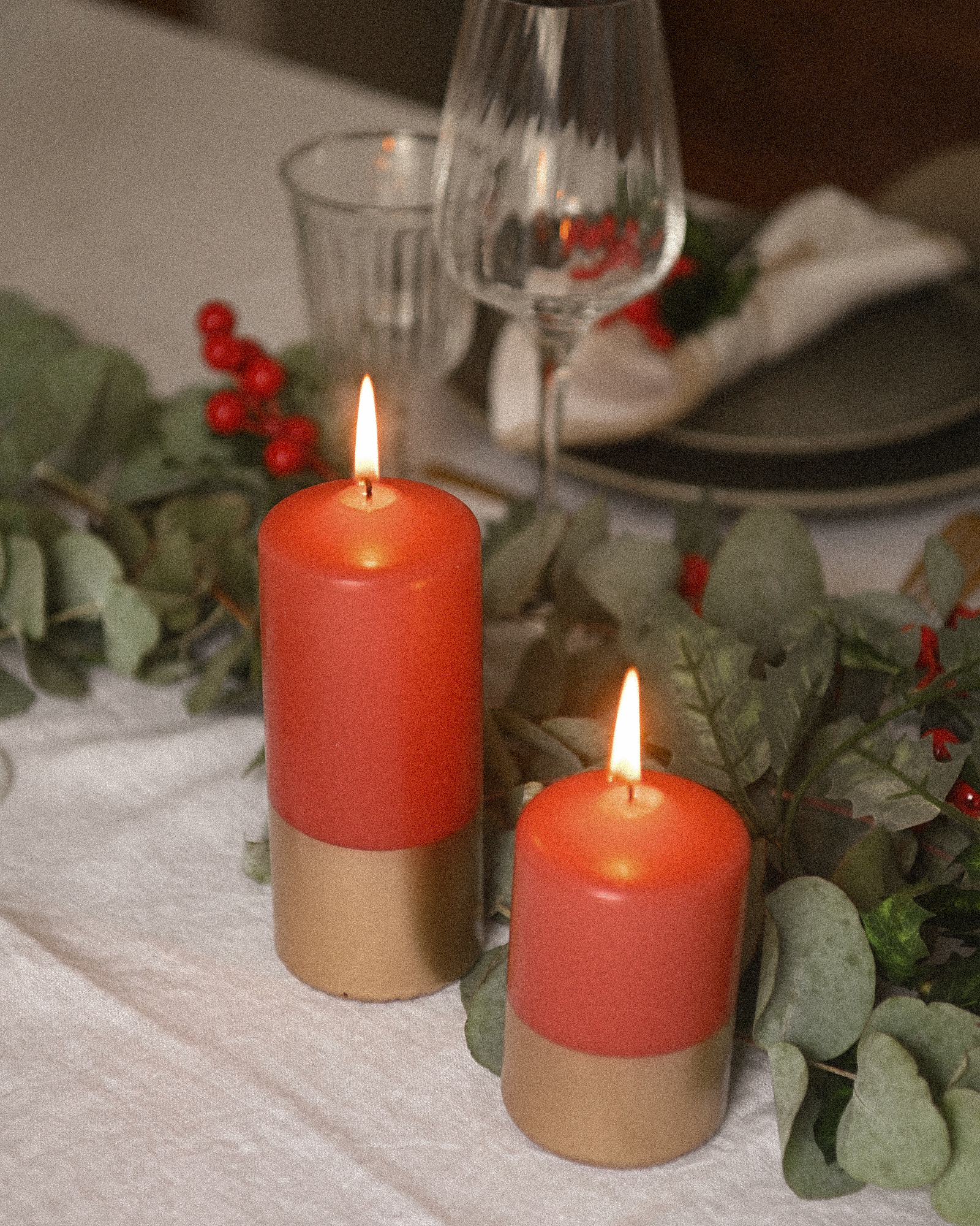 Vela Pilar - Terracotta y Oro