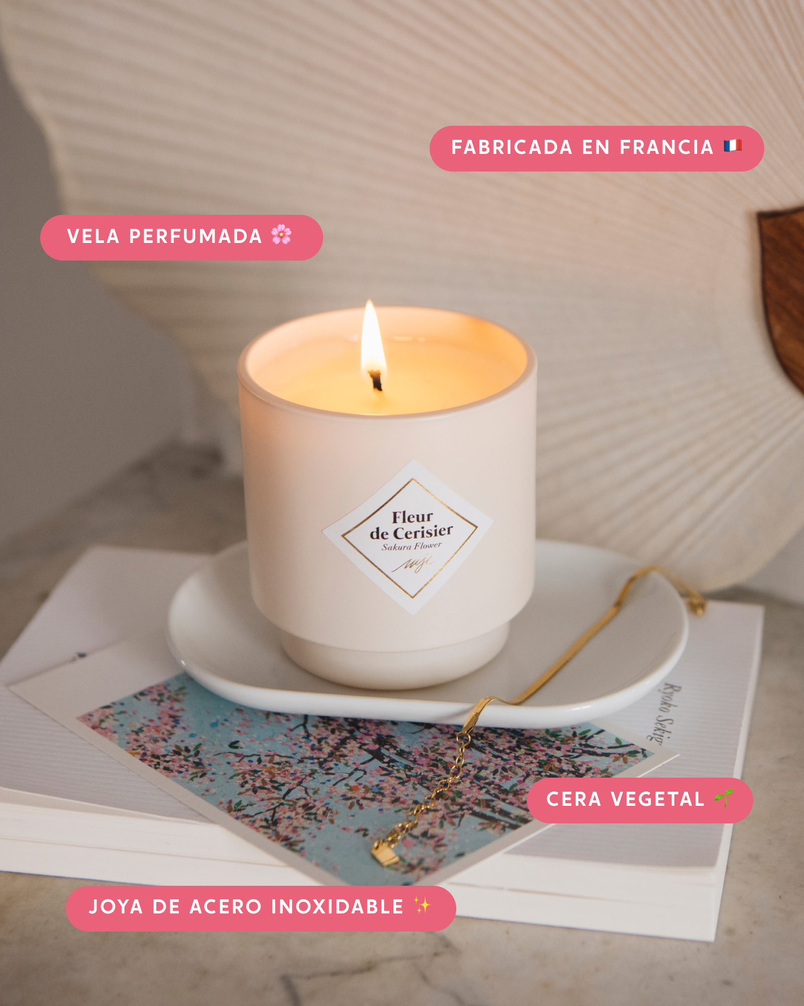 Vela con joya Flor de Cerezo