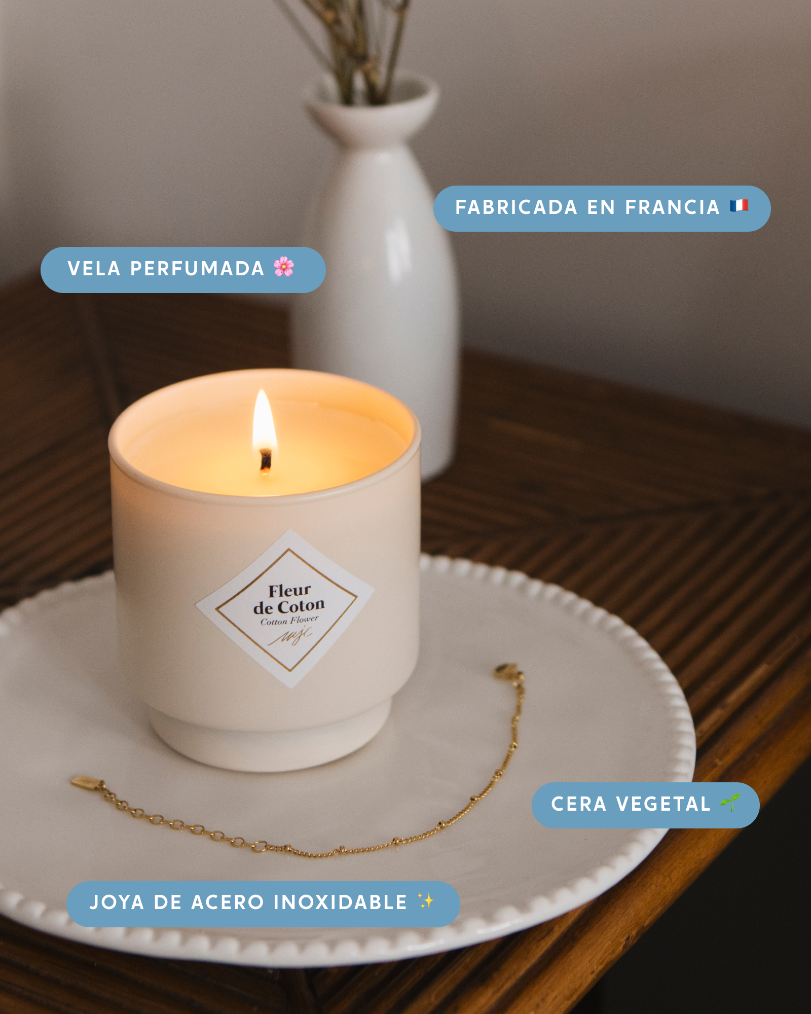 Vela con joya Flor de Algodón
